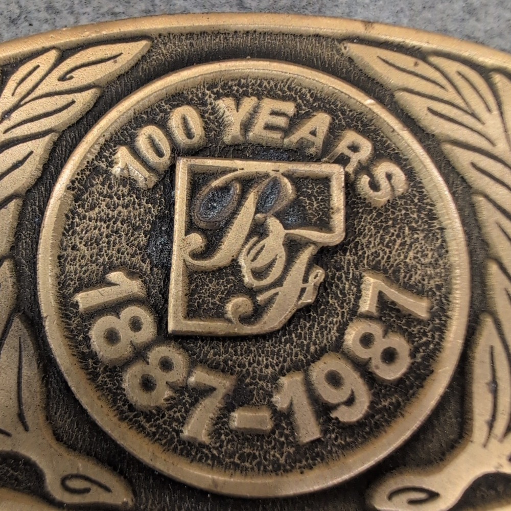 Vintage 1987 B&F 100 Years Anniversary Brass Belt Buckle CD Hit Made in USA - Picture 2 of 3